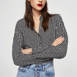 Mango checkered grid button down shirt